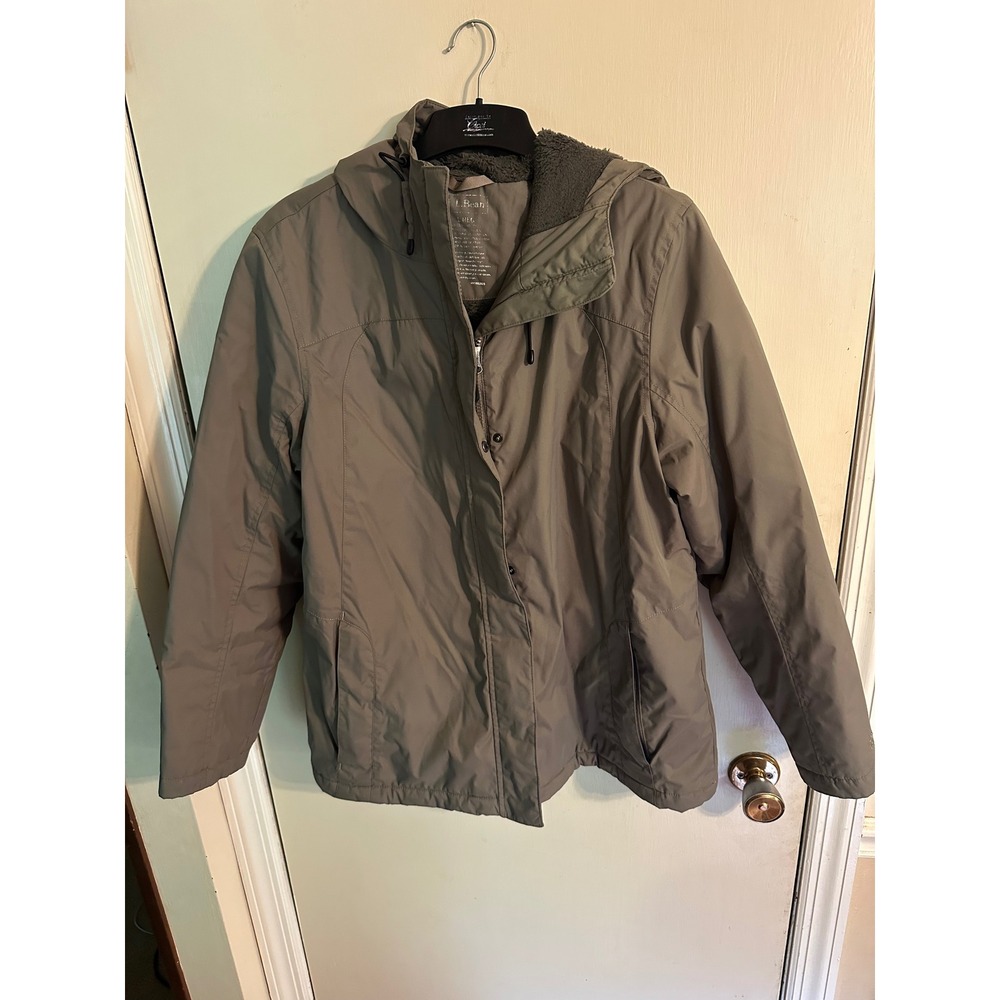 LL Bean Wildcat Jacket Women Large Sage Olive Hooded Fleece Lined VN1002825